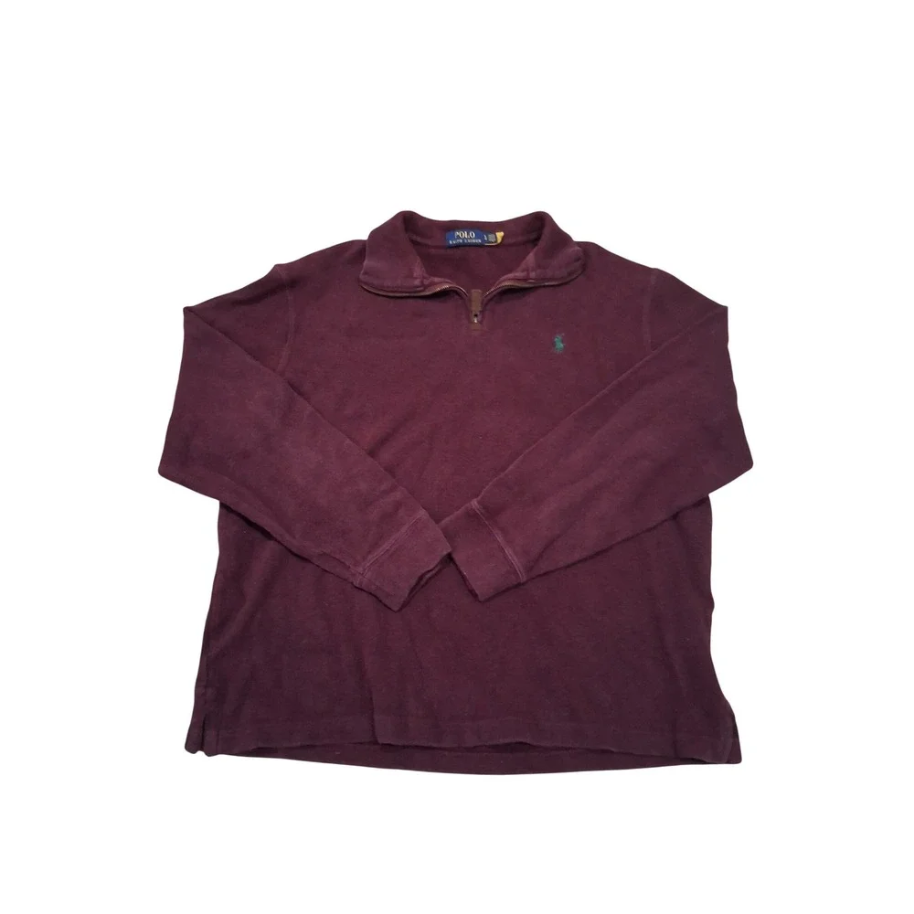 Polo Ralph Lauren Mens Quarter Zip Pullover Sweater Burgundy Maroon Large